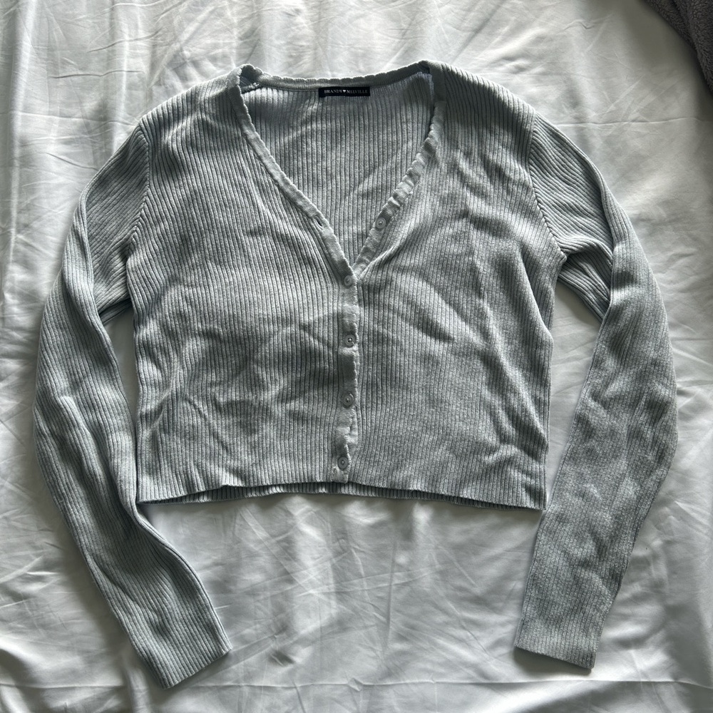 Brandy Melville Gray Ribbed Cardigan